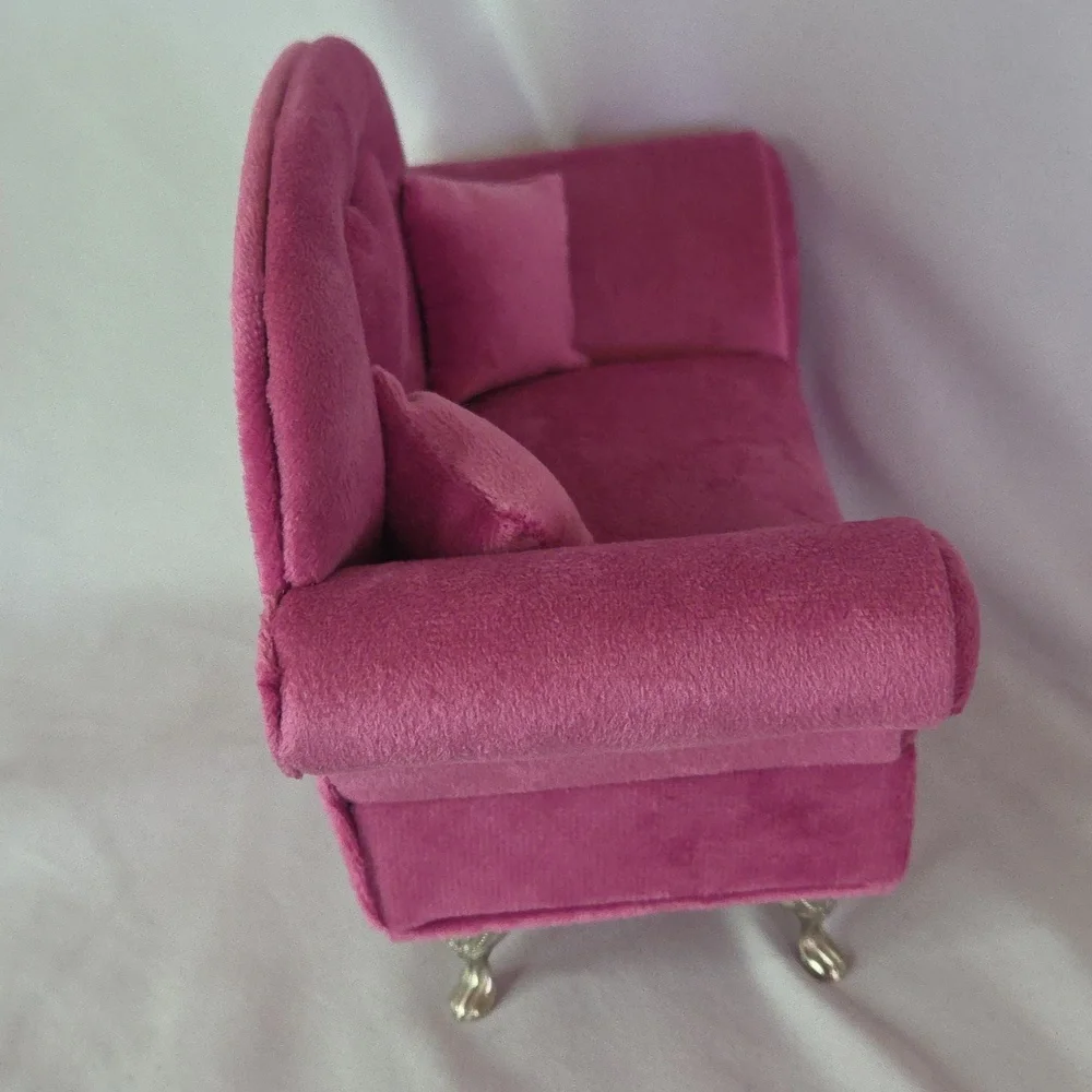 Pink Velvet Jewelry Box Couch Can Be Dolls Sofa Like New